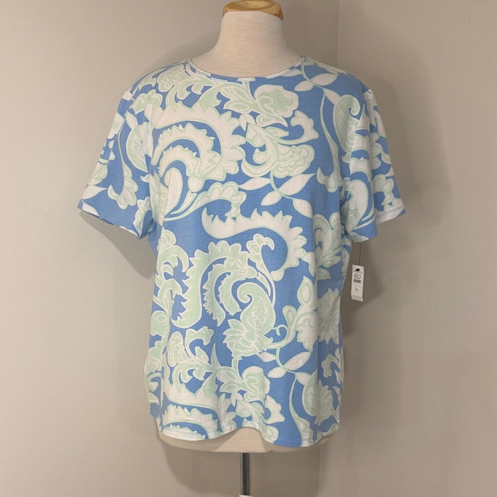 Talbots Light Blue and White Paisley Top